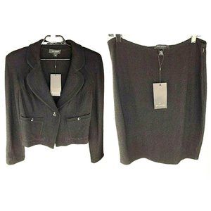 ST JOHN CAVIAR SUIT Jacket 16 Skirt 12 Black Knit